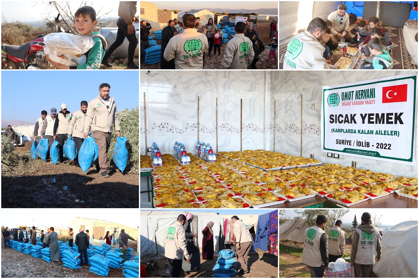 Umut Kervanı, Suriye'de yüzlerce aileye yakacak ve sıcak yemek dağıtımında bulundu