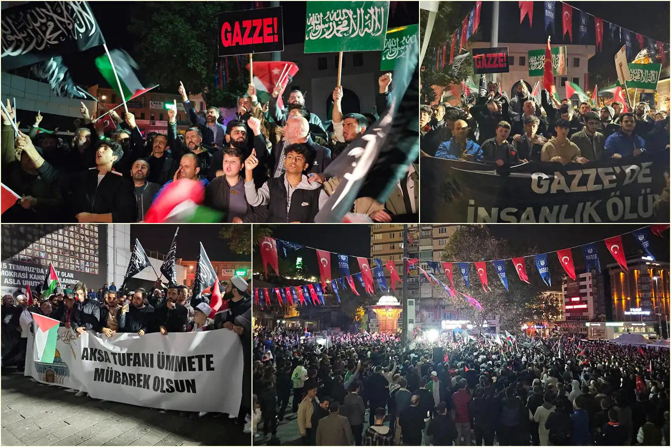 Bursa'da binlerce kişi siyonist rejimin hastane katliamına tepki için meydanlarda