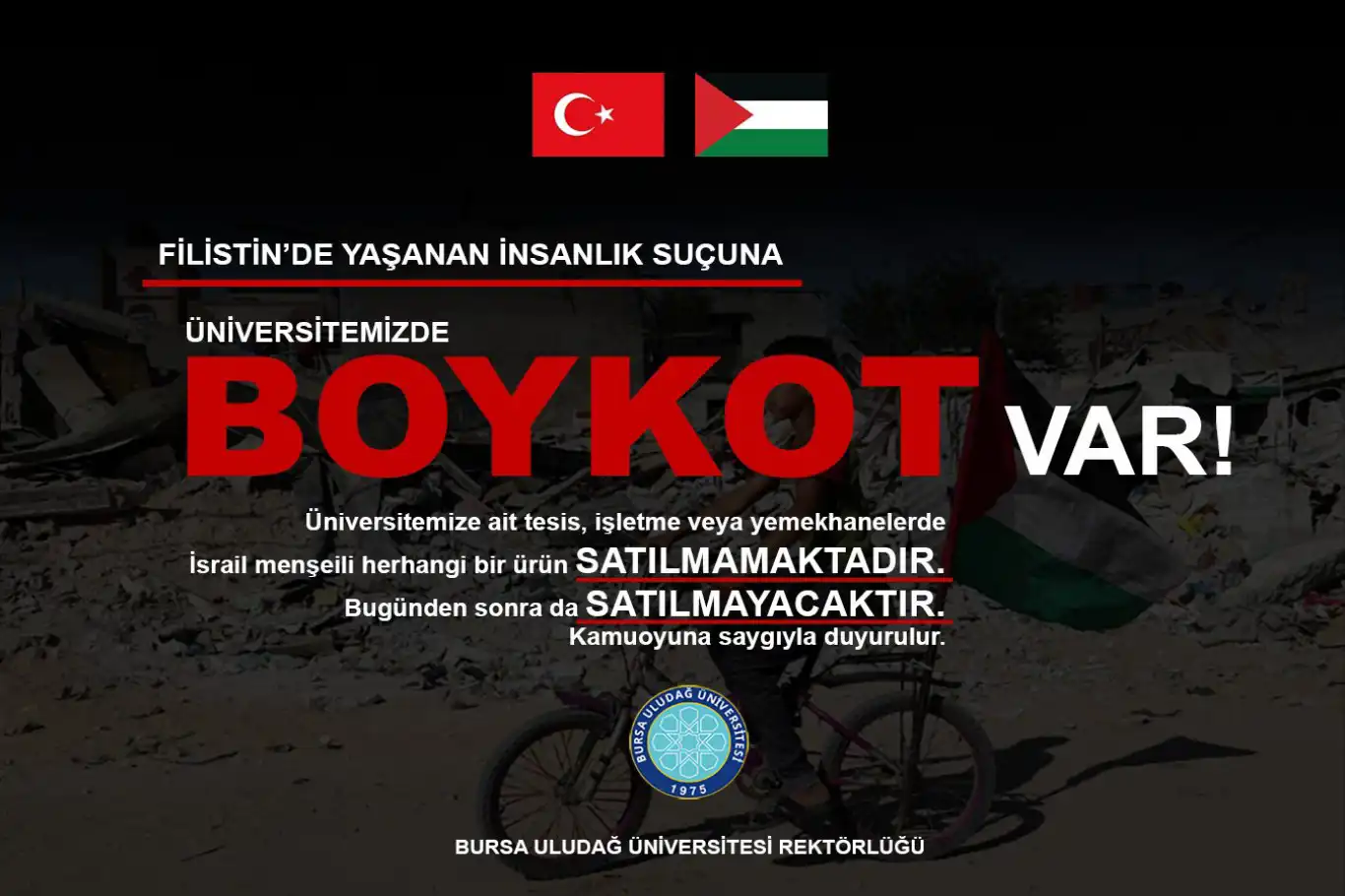 Bursa Uludağ Üniversitesinden işgal rejiminin ürünlerine boykot Bursa Uludağ Üniversitesinden işgal rejiminin ürünlerine boykot