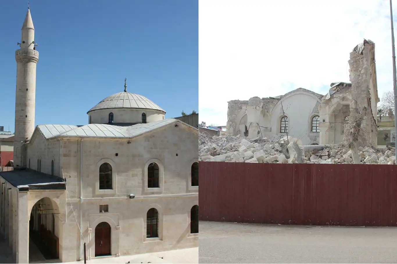 Depremde yıkılan Adıyaman'daki tarihi Ulu Camii'nin öncesi ve sonrası