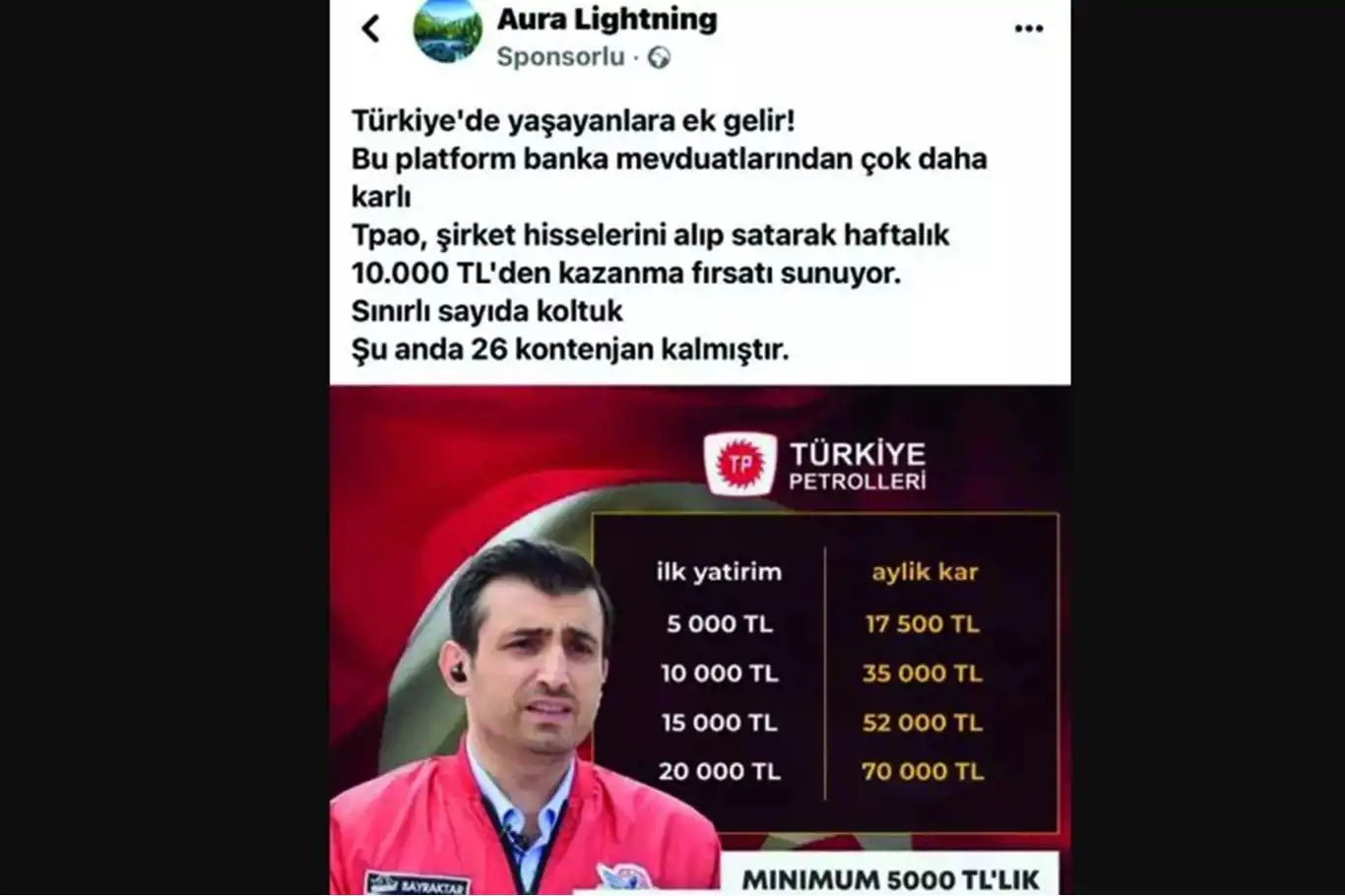 Baykar, Selçuk Bayraktar fotoğraflı "yatırım fırsatı" ilanlarına karşı uyardı Baykar, Selçuk Bayraktar fotoğraflı "yatırım fırsatı" ilanlarına karşı uyardı