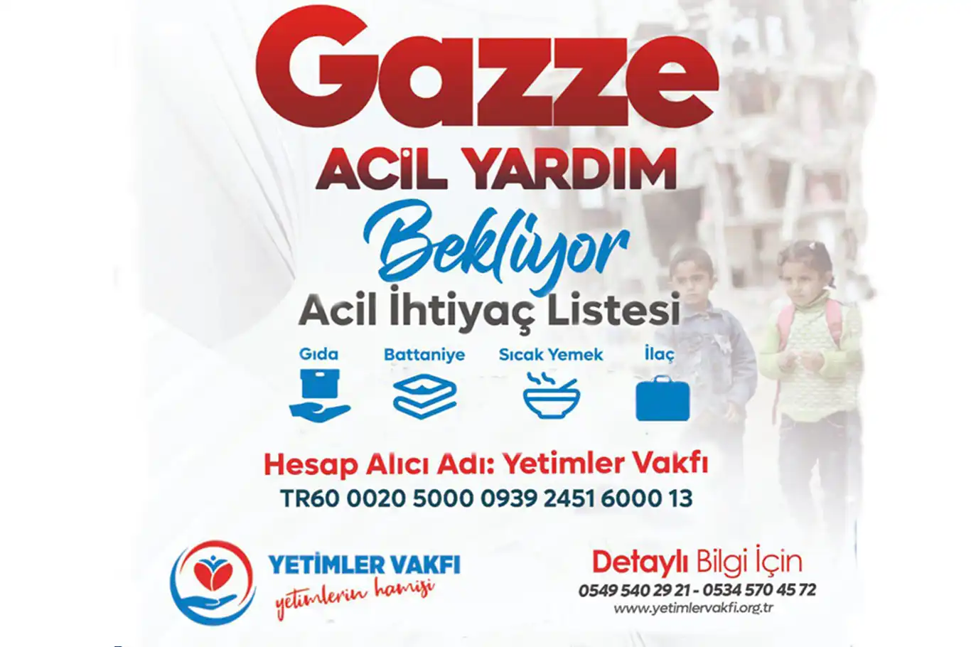 Yetimler Vakfı'ndan Gazze için yardım çağrısı