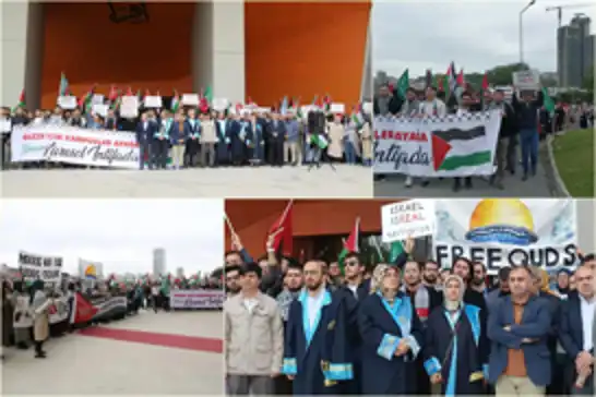 طلاب جامعة إسطنبول مدنيات ينظمون مسيرةً داعمة لغزة
