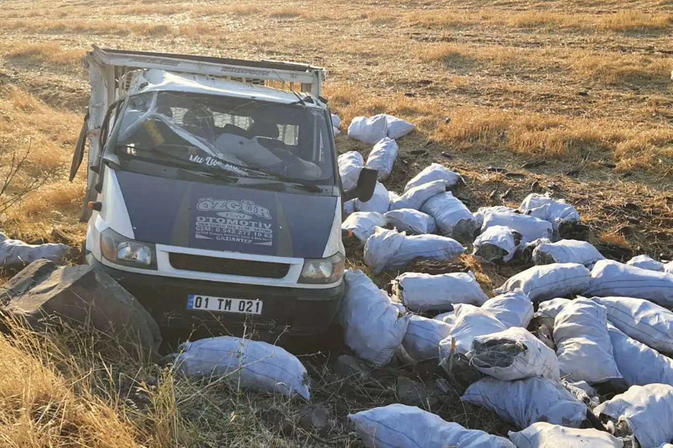 Şanlıurfa'da patlıcan yüklü kamyonet devrildi