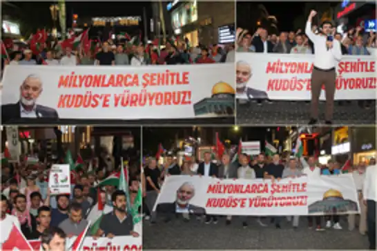 İstanbul’da binlerce kişi Şehit İsmail Heniyye için yürüdü