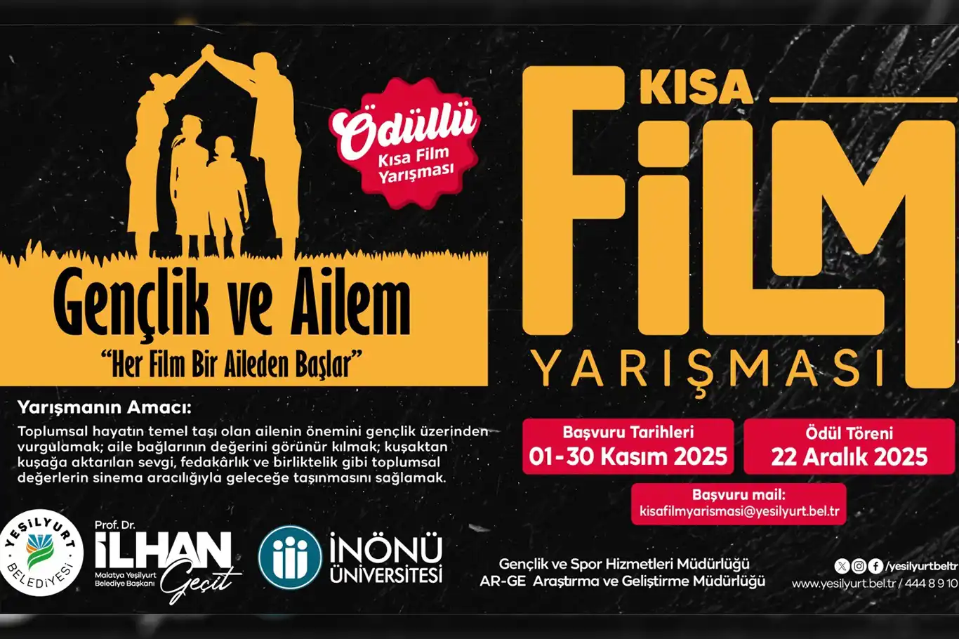 Yeşilyurt Belediyesi "Gençlik ve ailem" temalı ödüllü kısa film yarışması düzenliyor Yeşilyurt Belediyesi "Gençlik ve ailem" temalı ödüllü kısa film yarışması düzenliyor