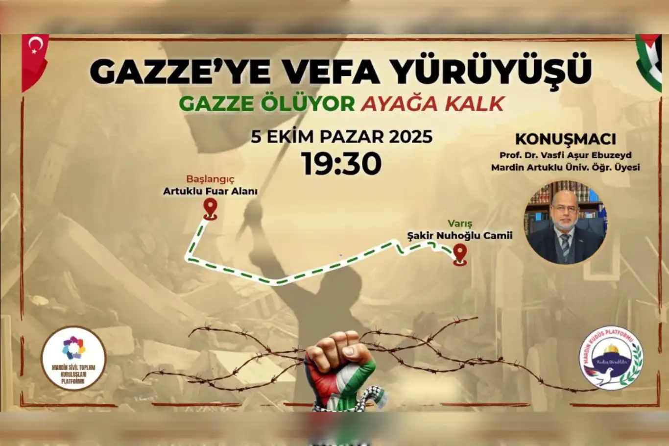 Mardin’de "Gazze’ye Vefa Yürüyüşü" etkinliği düzenlenecek