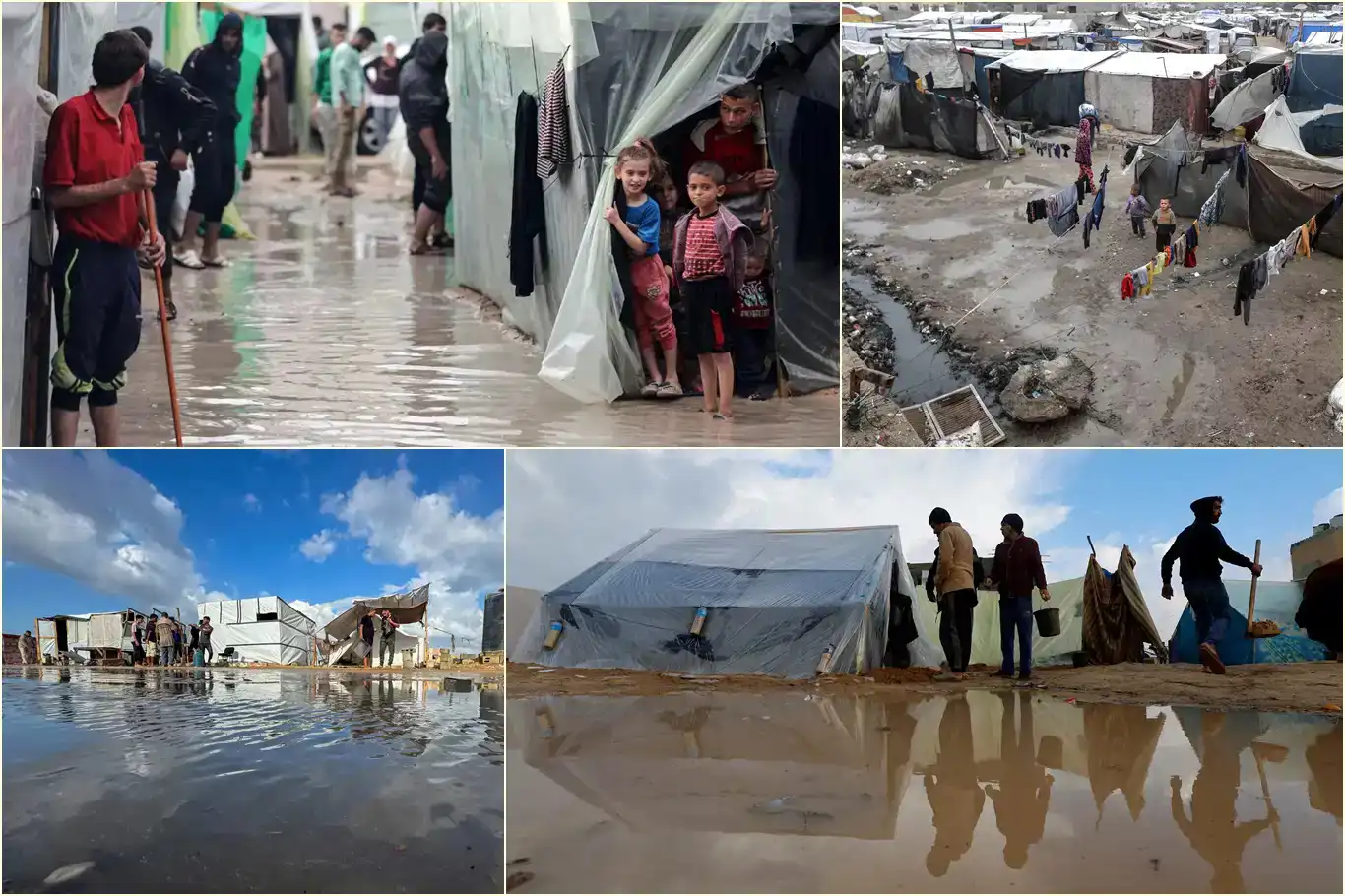 هەزاران خێمە لە کەناری غەززە لە ژێر ئاوەکاندا مانەوە