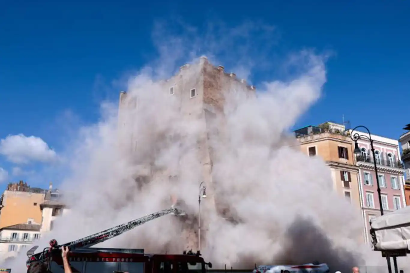 Rescue underway after partial collapse of ancient tower in central Rome