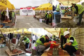 Geleceğin mühendislerinden kıyasıya duvar örme yarışması 