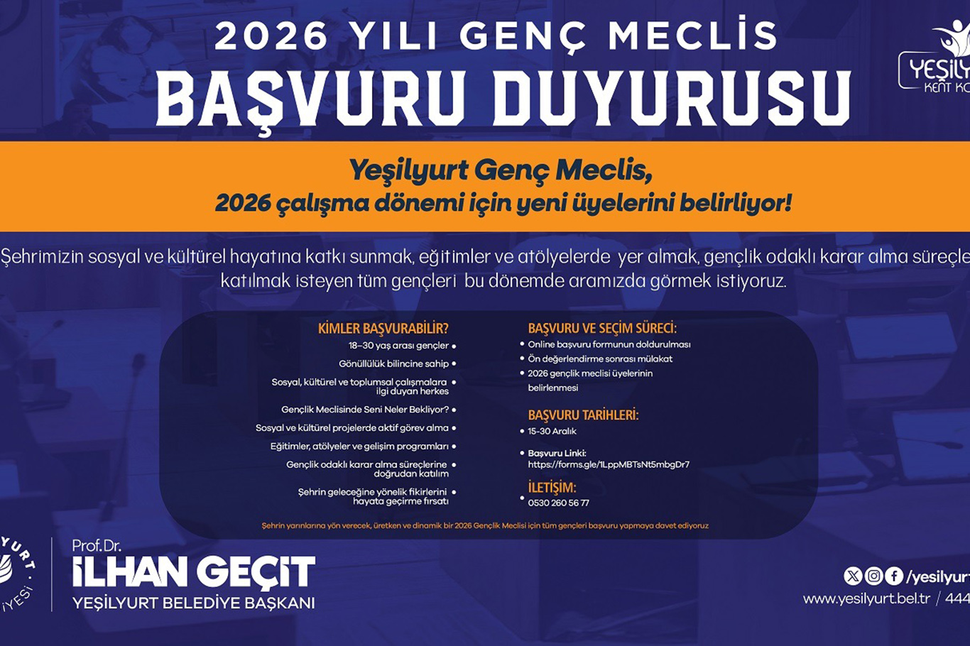 Yeşilyurt Genç Meclis 2026 çalışma dönemi için yeni üyelerini arıyor