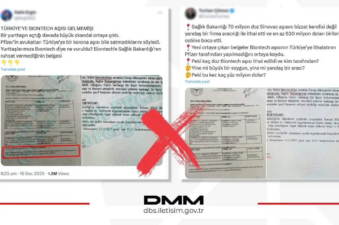 DMM’den “Türkiye’ye BioNTech aşıları gelmedi” iddialarına yalanlama