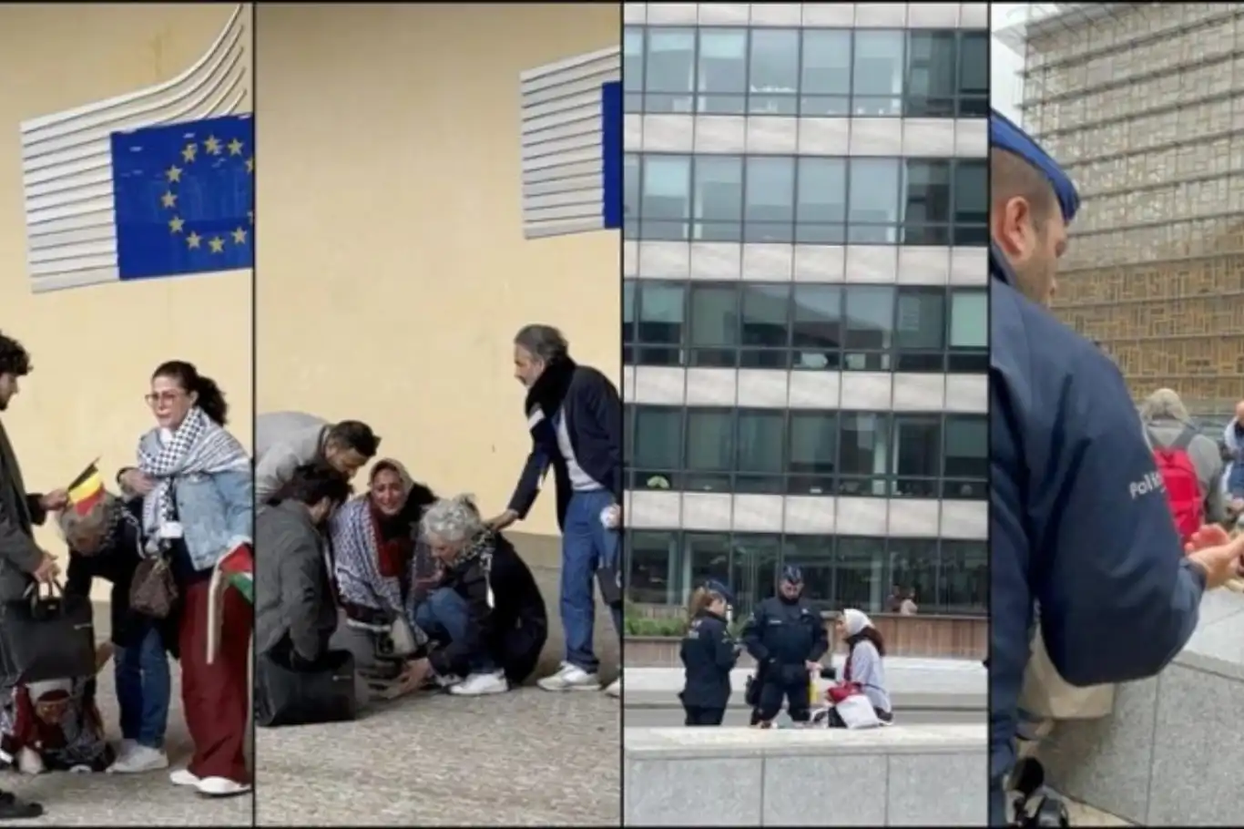 شابة عربية تنشد رثاء لغزة أمام مقر المفوضية الأوروبية شابة عربية تنشد رثاء لغزة أمام مقر المفوضية الأوروبية