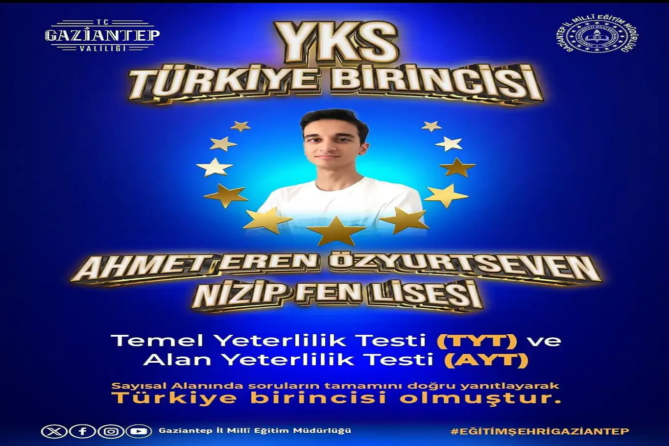 YKS 2025 Türkiye birincisi Gaziantep'ten çıktı YKS 2025 Türkiye birincisi Gaziantep'ten çıktı