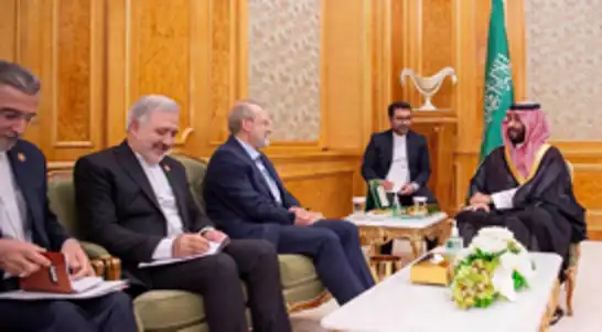 ولي العهد السعودي يجري مباحثات مع أمين عام المجلس الأعلى للأمن الإيراني في الرياض