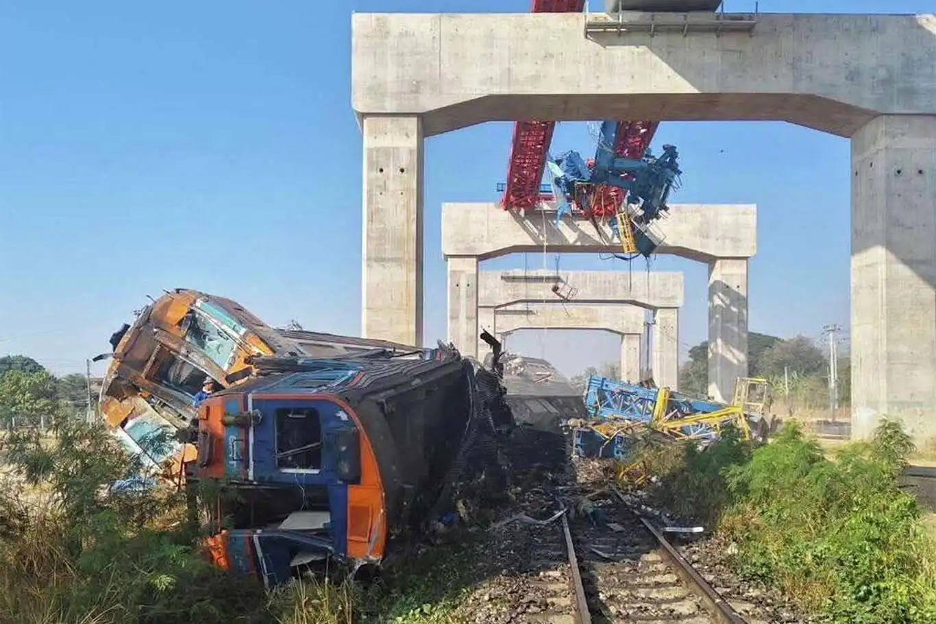 At least 22 killed after construction crane collapses onto train in Thailand