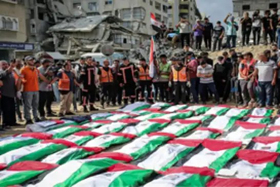 Hundreds attend funeral for 105 Palestinians recovered from destroyed buildings in Gaza
