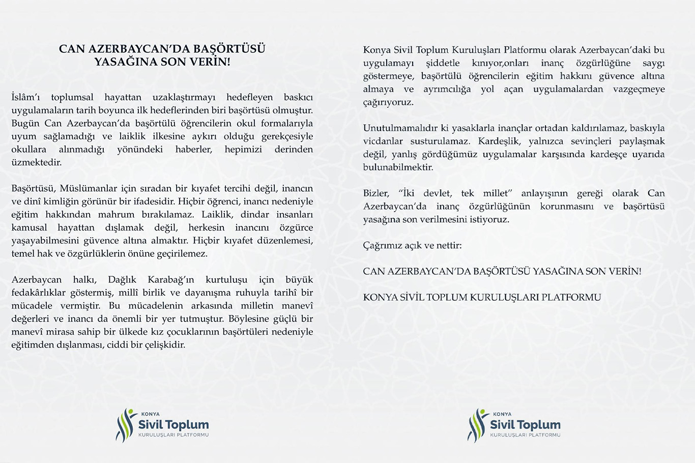 Konya STK Platformu'ndan Azerbaycan'a başörtüsü tepkisi