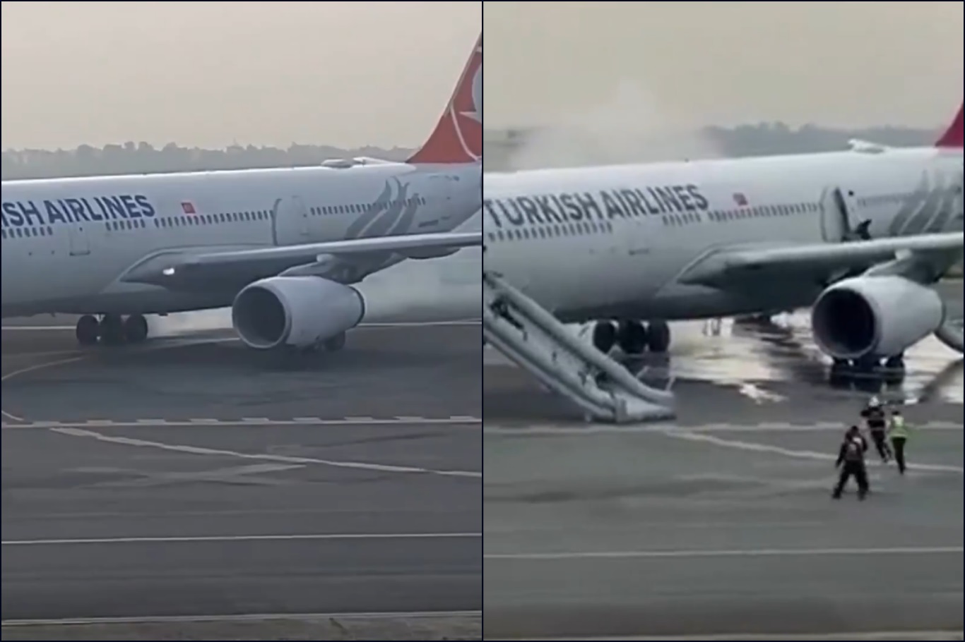 Turkish airlines plane evacuated in Nepal after fire breaks out in landing gear