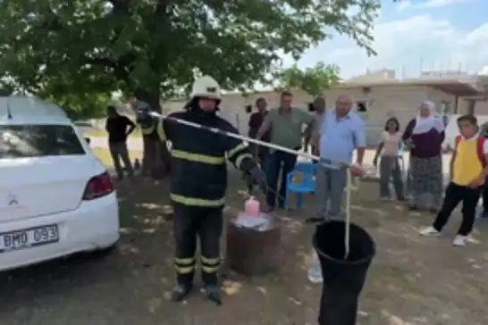 Araç motoruna sıkışan yılan kurtarılarak doğaya salındı