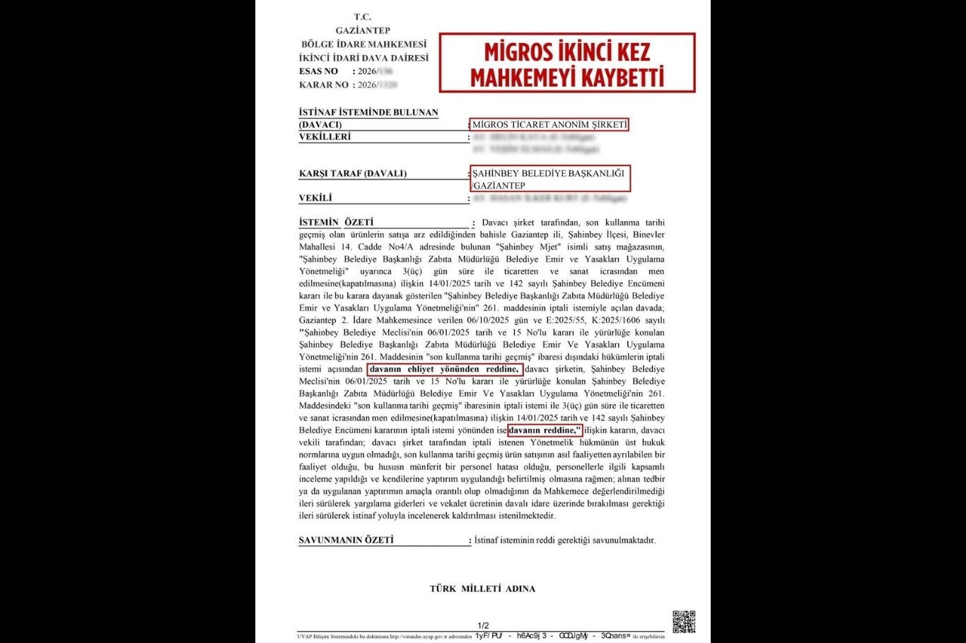 Tahmazoğlu duyurdu: Migros davasında karar kesinleşti