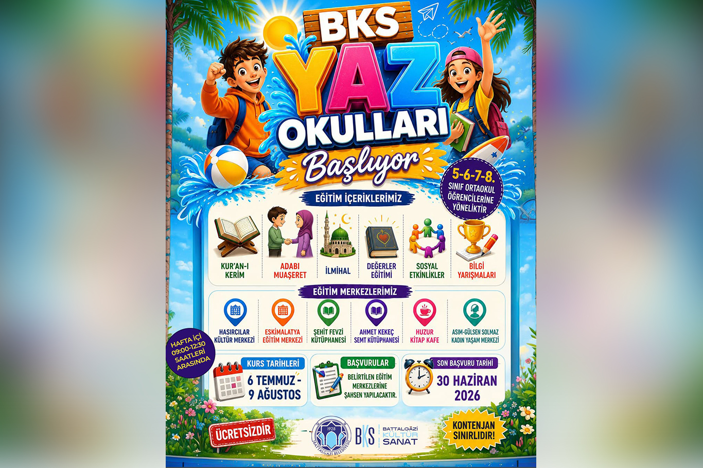 Battalgazi Belediyesi yaz okulu kayıtları başladı