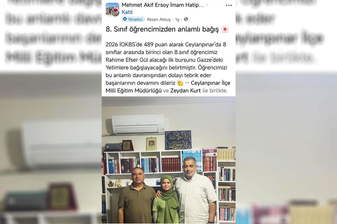 Şanlıurfa’da imam hatip öğrencisinden örnek davranış: İlk bursunu Gazze’deki yetimlere bağışlayacak