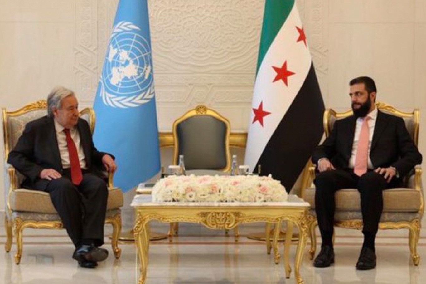 Guterres meets Syrian President Ahmad al-Sharaa in Damascus