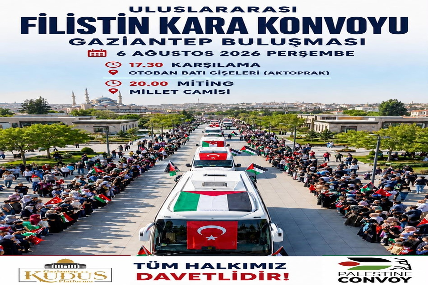 Menek Filistin Konvoyu 6 Ağustos'ta Gaziantep'te karşılanacak