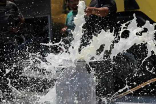Kosovo dairy farmers dump hundreds of liters of milk in protest outside ministry
