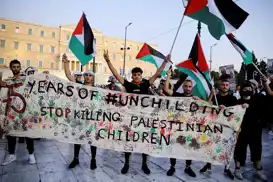 Pro-Palestine demonstrators march in Greek capital demanding end to ties with Israel