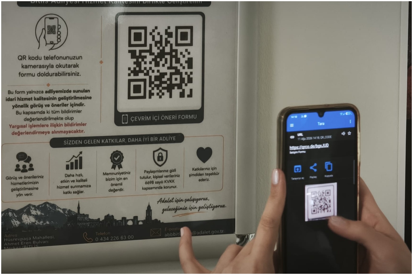 Bitlis Adliyesi’nde yeni dönem: Görüş ve öneriler QR kod üzerinden iletebilecek