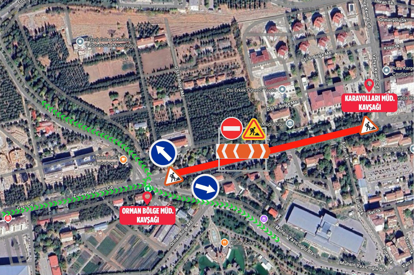 Elazığ’da Zübeyde Hanım Caddesi’nin bir bölümü trafiğe kapatıldı