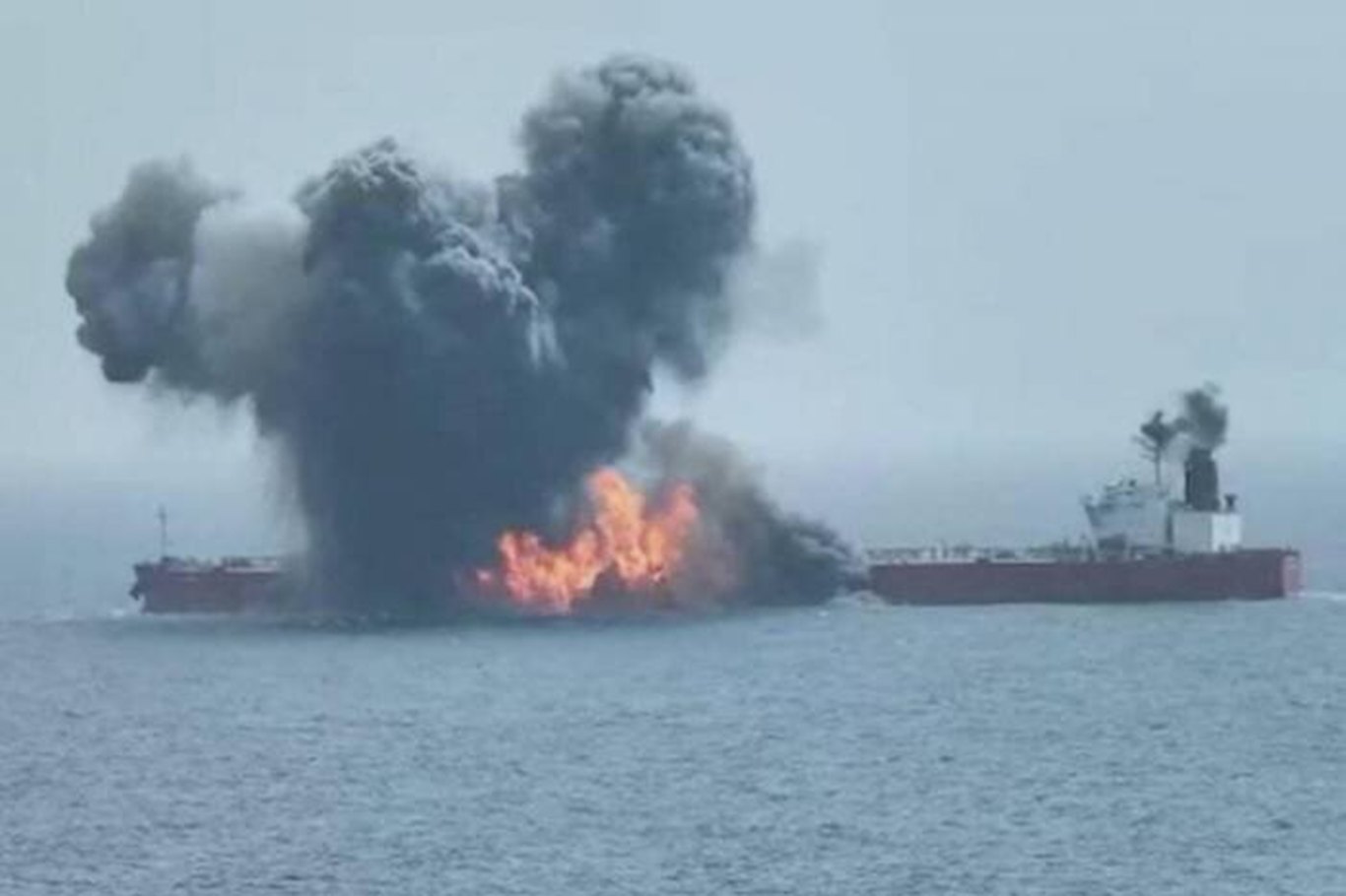 Super tanker catches fire after striking two mines in Strait of Hormuz