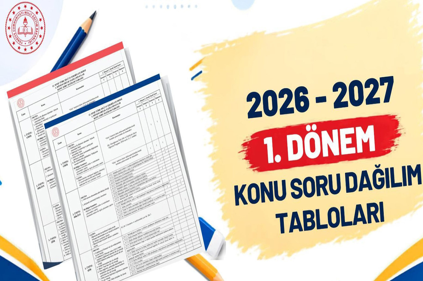 Birinci dönem ortak yazılı sınavlarının konu soru dağılım tabloları yayımlandı