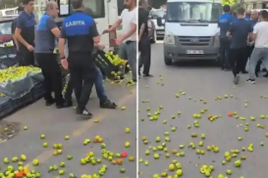 Siirt'te zabıta denetiminde gerginlik: Ürünlerini yola döktü