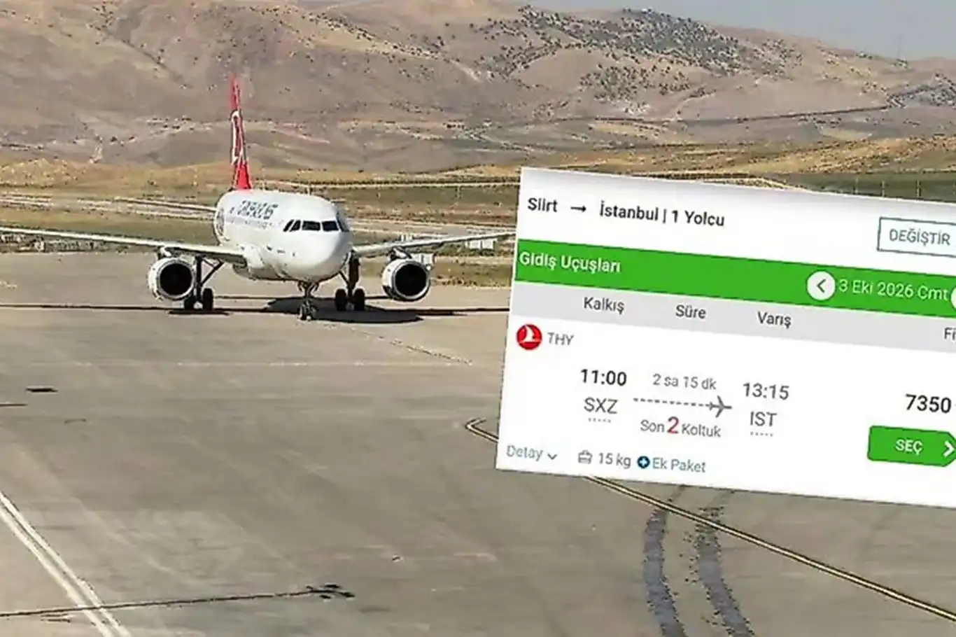 Siirt-İstanbul uçuşlarında fiyat farkı: Bilet 7 bin 300 liraya çıkıyor