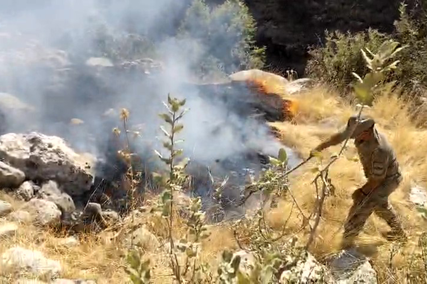 Şırnak'ta kuru otlardan çıkan yangın tarlada toplanan samanlara sıçradı