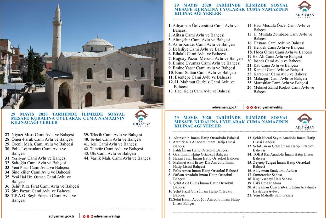 Adıyaman'da ibadete açılan cami ve alanlar belirlendi