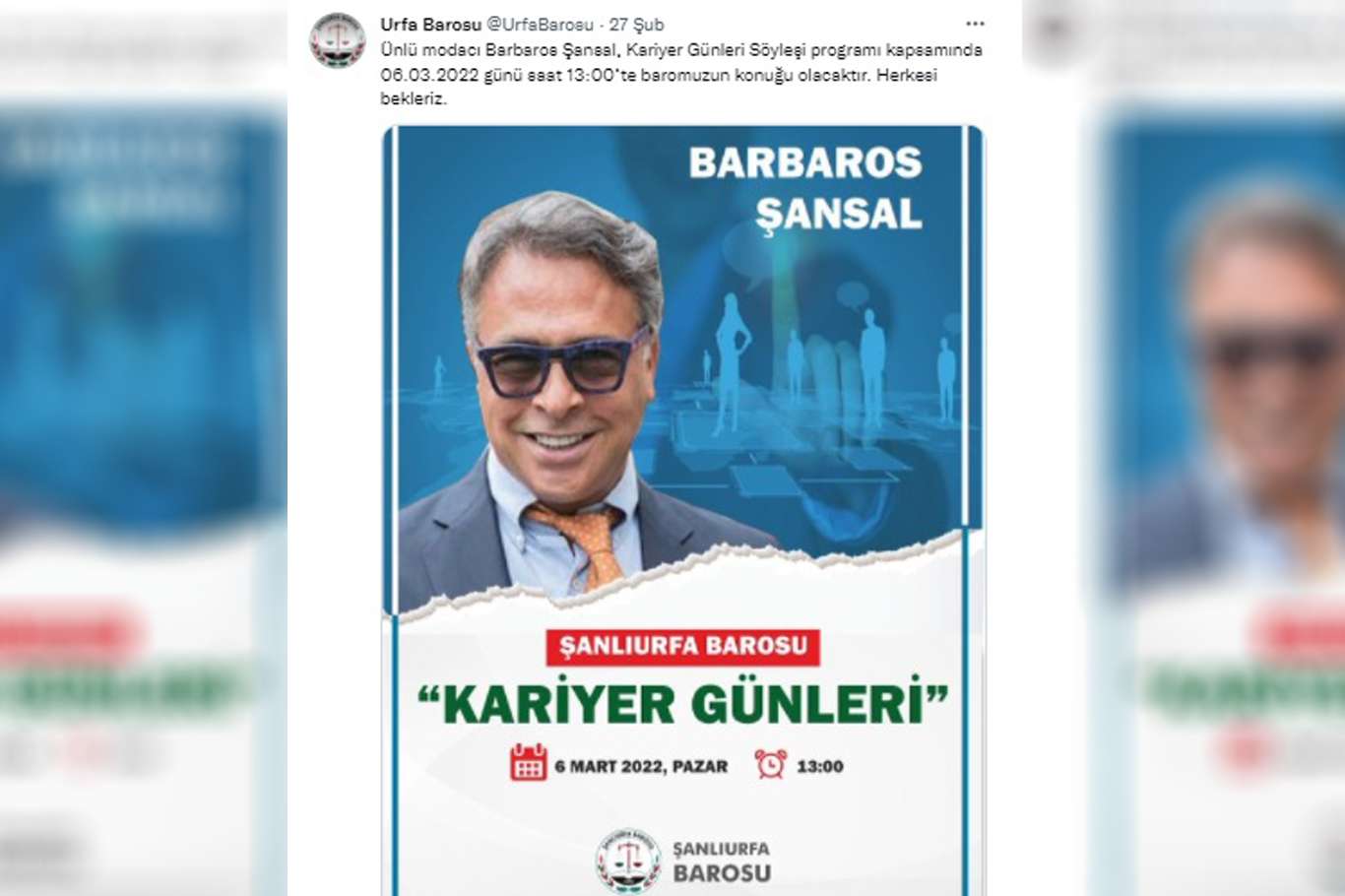Şanlıurfa Barosunun sapkın ilişkileri savunan modacıyı Şanlıurfa'ya davet etmesine tepki